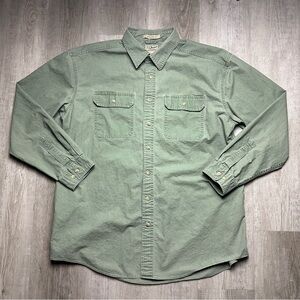 L.L. Bean Olive Green Traditional Fit Sunwashed Canvas Button Down Shirt